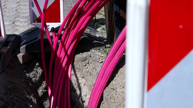 fiber optic cable internet construction site 4k 30fps video