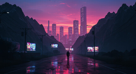 Cyberpunk Cityscape: Neon Lights, Rain, Futuristic Architecture, Digital Art