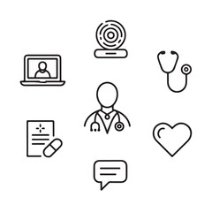 Healthcare and telemedicine related icon set