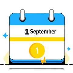September 1st calendar icon in flat style
