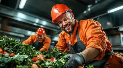 A cheerful chef happily prepares a variety of fresh vegetables in a bustling kitchen, embodying the joy of cooking and the vibrant colors of healthy ingredients all around.