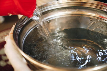 boiling water in a pot