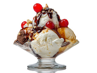 Delicious Ice Cream Sundae with Cherries and Chocolate Sauce