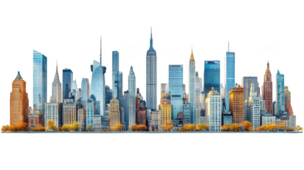 New york city skyline isolated on transparent background, showcasing a vibrant cityscape with diverse architecture
