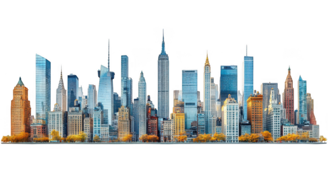 New york city skyline isolated on transparent background, showcasing a vibrant cityscape with diverse architecture