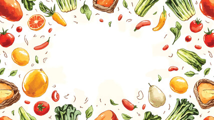 Watercolor illustration of fresh fruits and vegetables