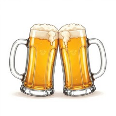 Cheers With Two Frosty Beer Mugs Raised High During a Celebration in a Lively Atmosphere