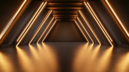 Obraz premium An empty, sleek hall with modern architecture features dramatic lighting, showcasing an ambiance of minimalism that reflects innovation and futuristic design aesthetics.