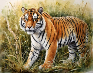 Obraz premium iger sitting in the grass, watercolour painting