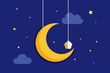 Naklejka premium moon and stars on blue background