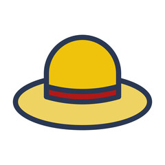 Sun Hat Icon in Flat Outline Style. Color Fill Outline