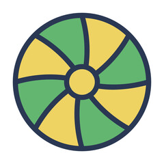 Beach Ball Icon in Flat Outline Style. Color Fill Outline