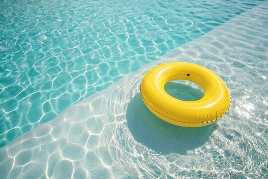 Yellow inflatable ring floating in a swimming pool summer vacation and relaxation concept sunny day 100 char