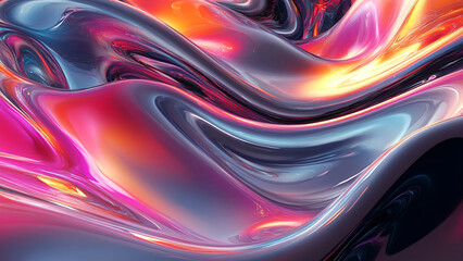 Fototapeta premium Iridescent flowing liquid metal texture with vibrant colors and smooth surface