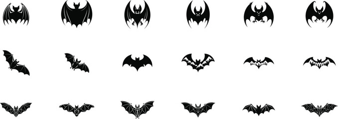 Collection of Bat Silhouettes for Halloween and Spooky Designs silhouette
