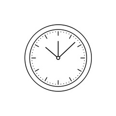 Fototapeta premium Simple clock design showing three o'clock. Classic round clock face with black minute and hour hands. This simple clock design is perfect for time management apps, websites or presentations.