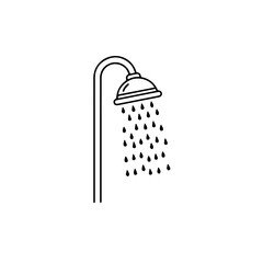 Simple shower head with water drops flowing. Clean shower head design for bathroom renovation project. Modern shower head concept for hotel brochures and websites.