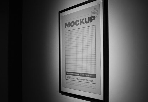 Simple Vertical Black and White Poster Mockup on the Wall