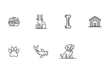 Fototapeta premium Pet Care & Animals Minimalist Line Art icons