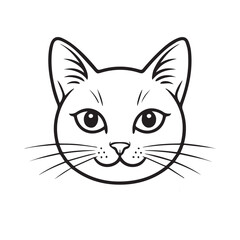 Black Line Art Cat Face Cute Pet Animal Portrait head