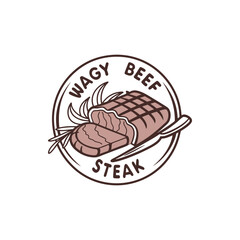 Wagyu beef steak logo design, sliced grilled meat illustration, restaurant menu graphic