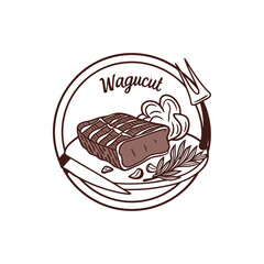 Wagyu steak illustration with rosemary, garlic, and fork graphic design