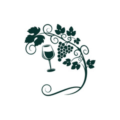 Elegant dark green wine glass and grapevine illustration design