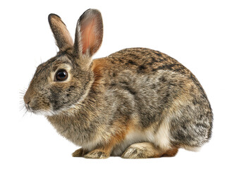 Fototapeta premium Adorable Brown Rabbit Sitting on White Background High-Resolution Photo