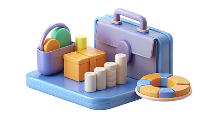 Pastel Business Objects 3 D Render isolated on a transparent background