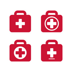 Red First Aid Kit Icons Vector Emergency Medical Bag Symbols Health First Aid Box Minimalist