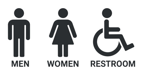 Simple restroom signs for men women and disabled access