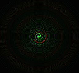 Obraz premium Neon light green color swirl circle on black background. Crypto item. Cryptographic. New digital asset. Tech card. Metaverse. Music sound. NFT. Pop art. Cyber security. Network Solutions. Round