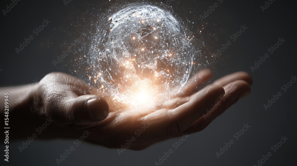 Poster global network connection digital world in hand abstract technology concept futuristic innovation di