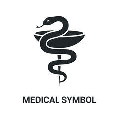 Simple black and white medical symbol of a snake coiled around a bowl