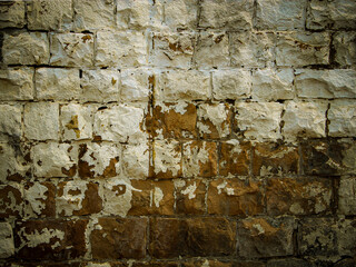 macro close-up of a textured block wall surface with visible signs of weathering and discoloration. edgy background with copy space
