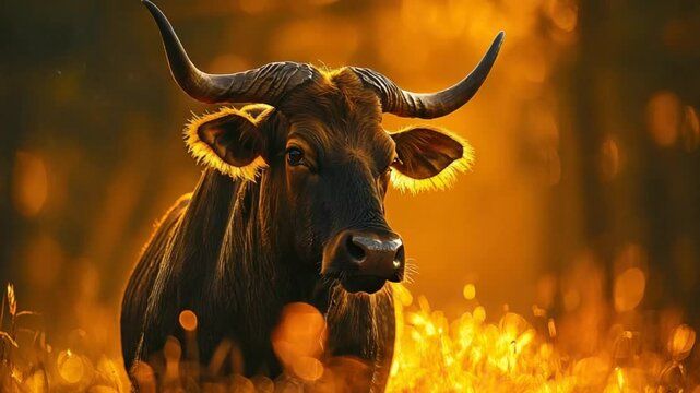 indian gaur close-up at nagarhole sunset video