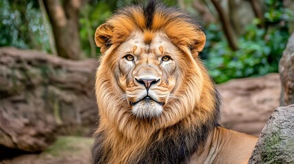 Fototapeta premium Close Up Portrait of a Majestic Lion in the Wild