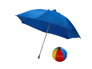 Blue Umbrella and Beach Ball A Playful Summer Scene, Perfect for Vacation and Relaxation Prompts