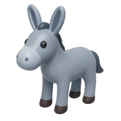 3d plastic icon of a gray donkey character with a friendly expression, suitable for playful designs, children's projects, or animated graphics.