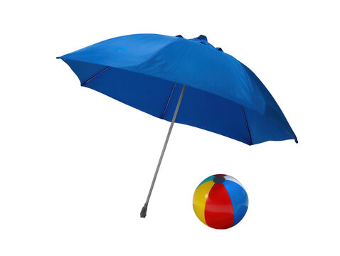 Blue Umbrella and Beach Ball A Playful Summer Scene, Perfect for Vacation and Relaxation Prompts