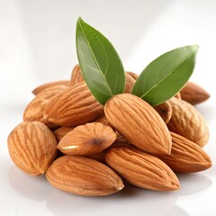 Fresh almonds with green leaves healthy snack