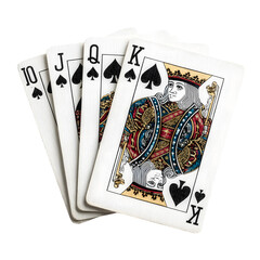 Royal flush of spades playing cards isolated on transparent background