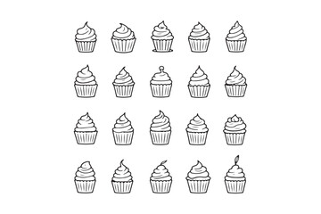 Cupcake Icon Set Vector Line Art Dessert Illustration