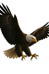 Obraz premium Majestic eagle mid-flight with wings spread, hyper-detailed feathers and piercing gaze – transparent background for freedom-themed projects. Ideal for emblems, logos, or powerful artwork.