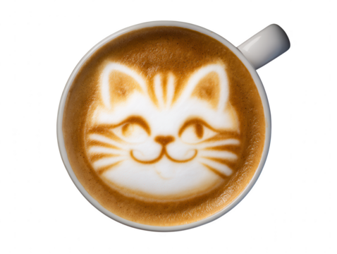 Adorable Cat Latte Art Coffee Cup with Cute Kitten Face Design for a Delightful Morning
