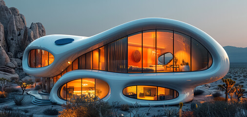 Futuristic desert retreat, complete with solar panels