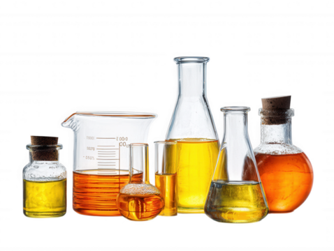 Lab Equipment Colorful Liquids in Scientific Glassware for Chemistry Research and Experimentation