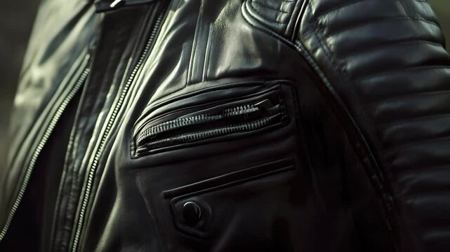 A man wearing a black leather jacket