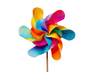 Vibrant Pinwheel A Swirl of Rainbow Colors on White Background for Playful and Cheerful Ambiance