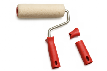 Paint roller with broken handle on transparent background
